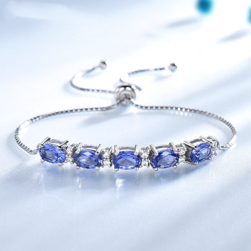 Blue Topaz Gemstone Bracelets For Women With Adjustable Chain