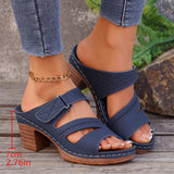 Square-Heeled Peep-Toe Summer Sandals Solid Color Casual Shoes