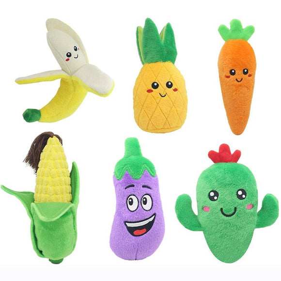 Soft Plush Fruits & Vegetables Chew Toys For Pets