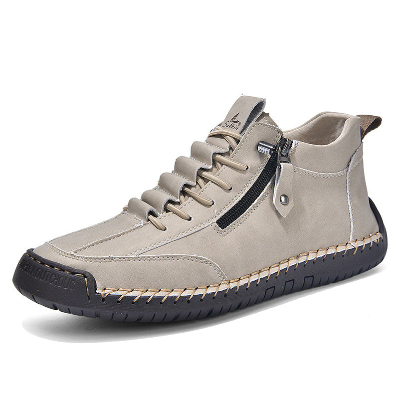 Men's Casual Retro Side Zipper Leather Shoes