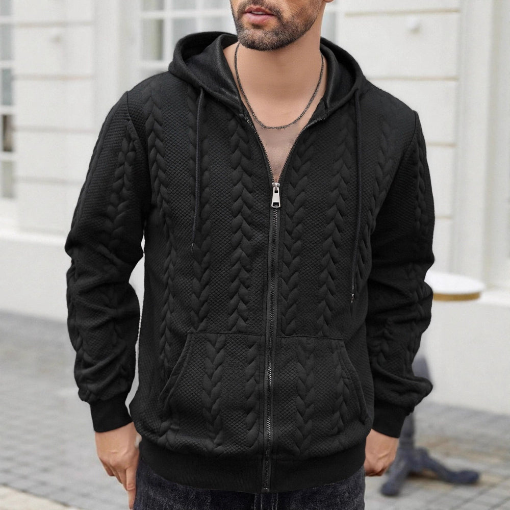 Men's Sporty Solid-Color Patterned Casual Hoodie