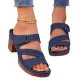 Square-Heeled Peep-Toe Summer Sandals Solid Color Casual Shoes