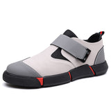 Men's Casual Comfortable Leather Slip-On Low-Top Velcro Non-Slip Flat Heel Shock Absorption Shoes