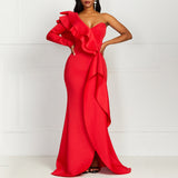 Solid Color Mid-Length Long Skirt High-Waisted Chest-Wrapped Ruffle Gown