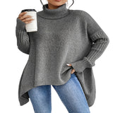 Irregular Turtleneck Sweater Winter Loose Long Sleeve Knitted Tops Leisure Warm Pullover Sweater Women's Clothing