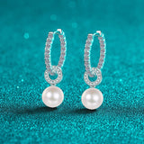 925 Sterling Silver Freshwater Pearl Inlaid Moissanite Earrings For Women - Weriion