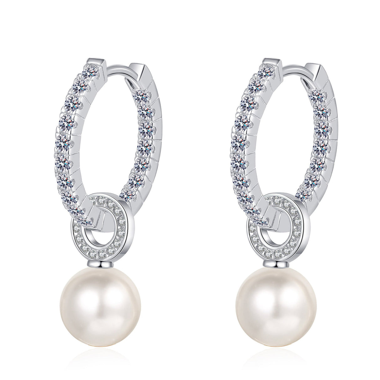 925 Sterling Silver Freshwater Pearl Inlaid Moissanite Earrings For Women - Weriion