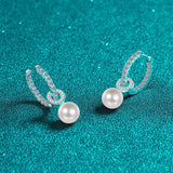 925 Sterling Silver Freshwater Pearl Inlaid Moissanite Earrings For Women - Weriion