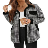 Contrast Color Plaid Jacket Casual Polo Collar Velvet Coat For Women