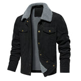Men's Corduroy Jacket Winter Sherpa Lined Warm Thick Cargo Coat With 5 Pockets