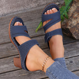 Square-Heeled Peep-Toe Summer Sandals Solid Color Casual Shoes