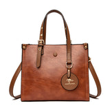 Oil Wax Cowhide Elegant Commuter Women's Handbag