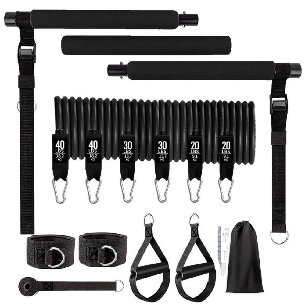 Fitness Workout Yoga Gymnastic Bar Reinforced Resistance Bands Pull Rope Set.