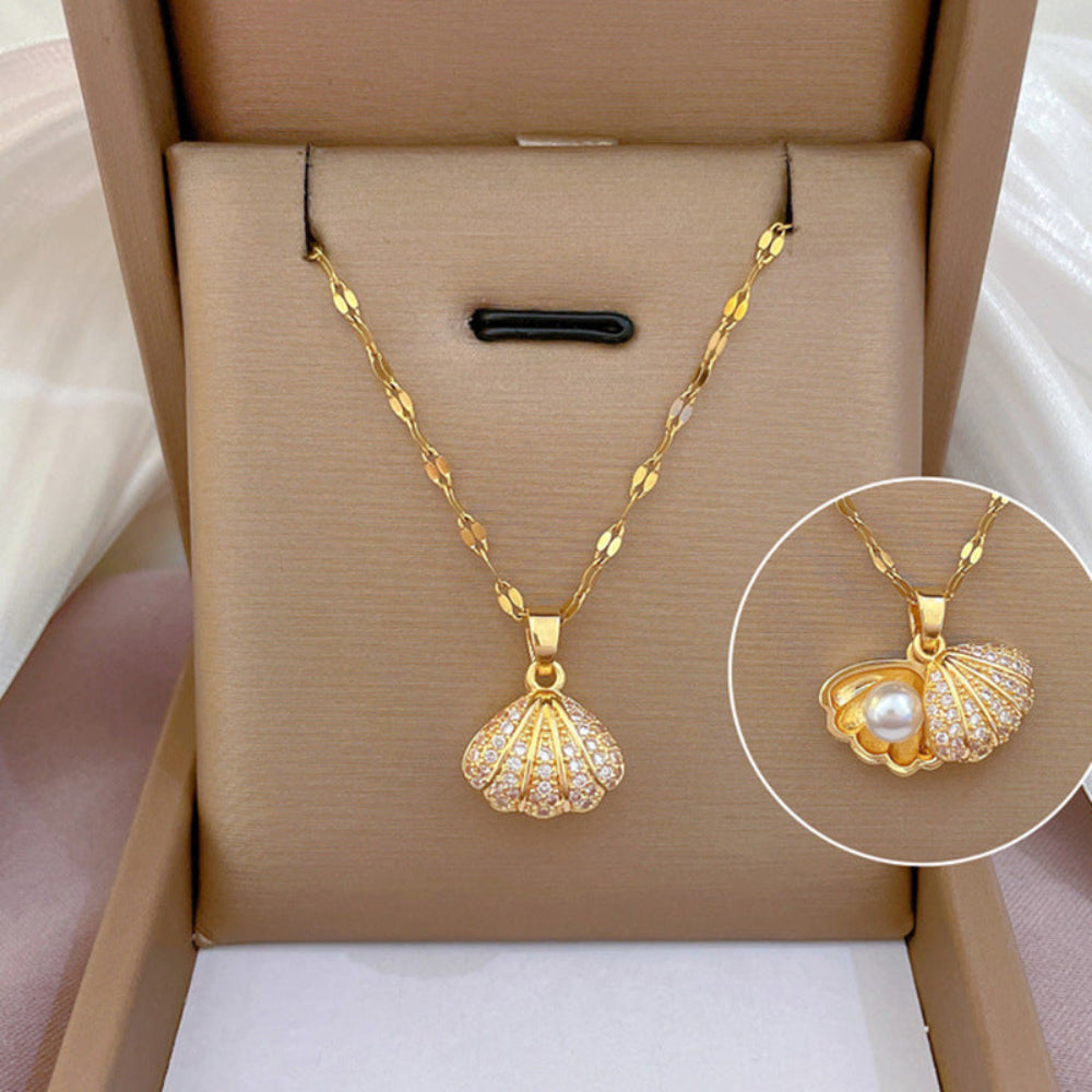 Shell Pearl Necklace With Rhinestones Female Zircon Temperament Personality Jewelry For Women