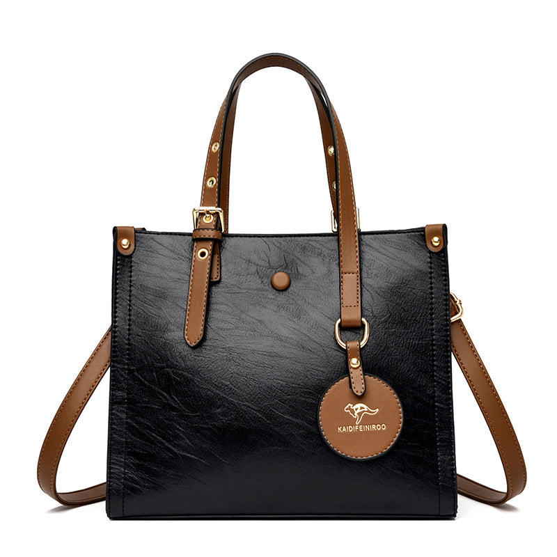 Oil Wax Cowhide Elegant Commuter Women's Handbag