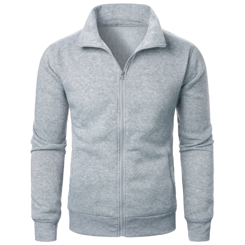 Stand Collar Cardigan Zipper Fleece Thickened Sweater Threaded Cuff Casual Sweatshirt