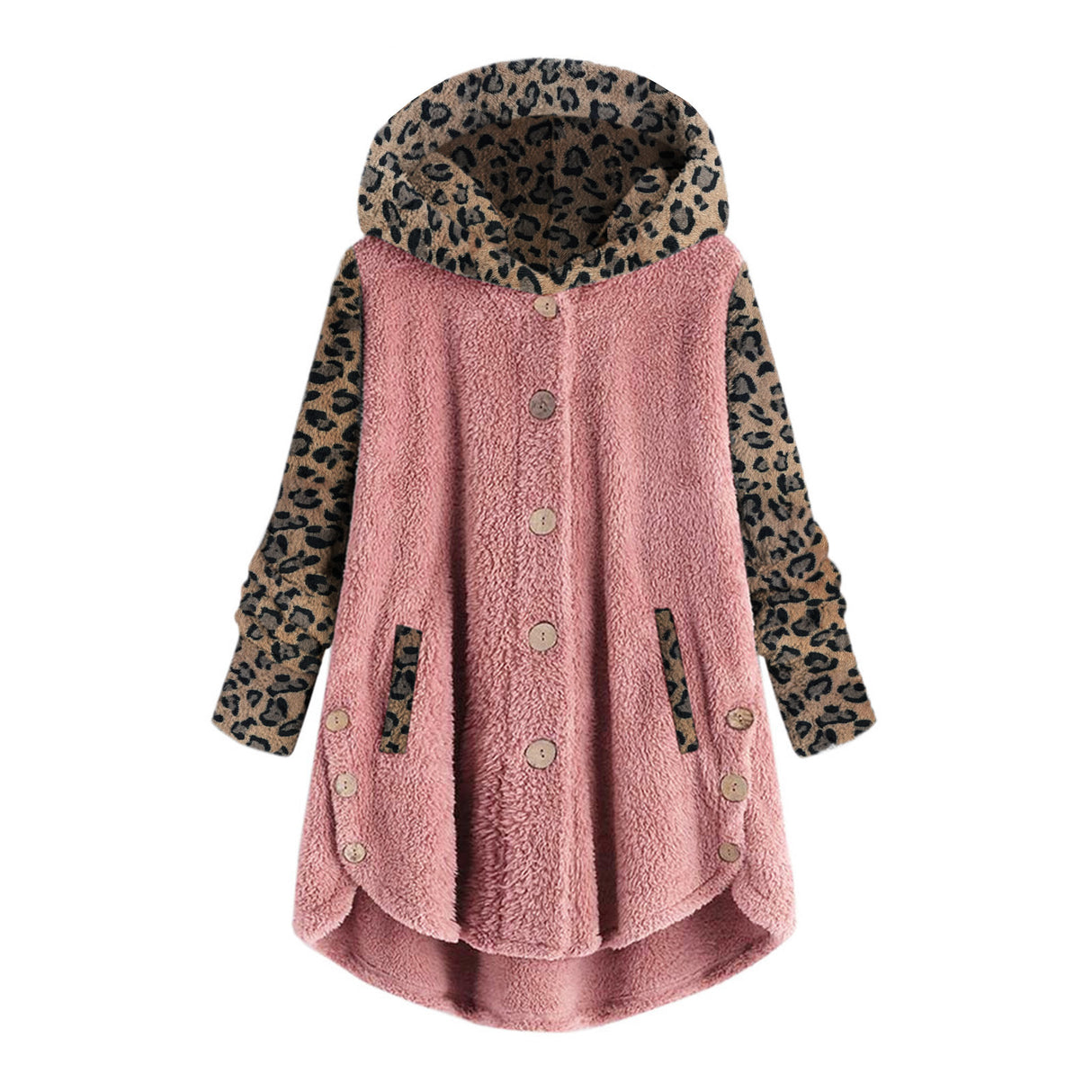 Autumn And Winter Long Sleeve Leopard Hooded Plush Coat For Women