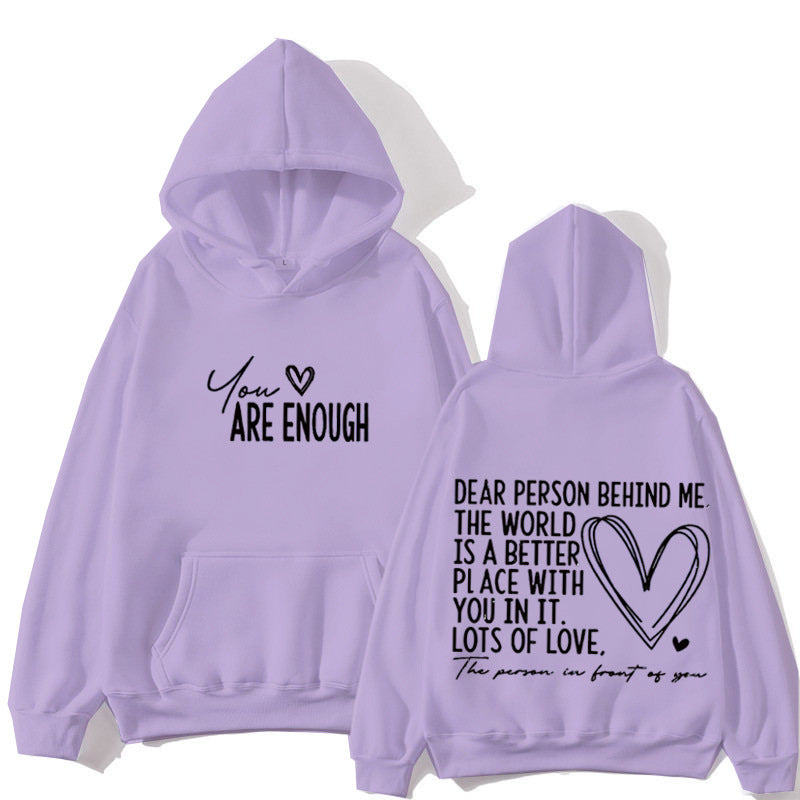 YOU ARE ENOUGH Inspirational Quote Women's Lettered Casual Hoodie