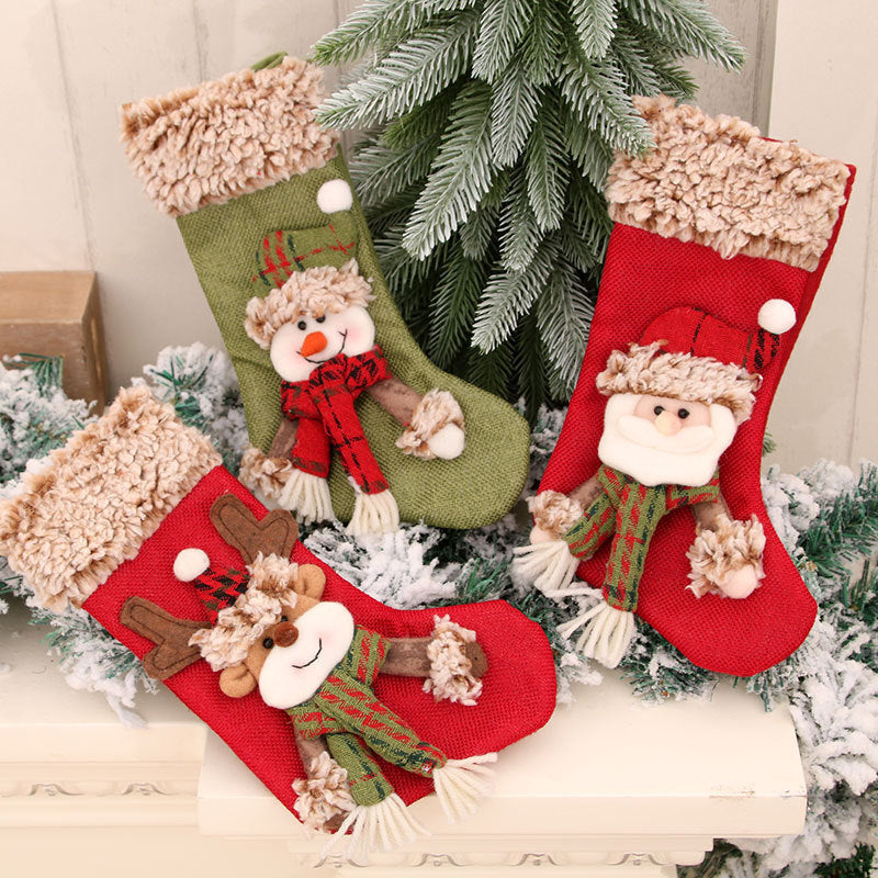Three-Dimensional Linen Plush Christmas Socks Hanging Decorations