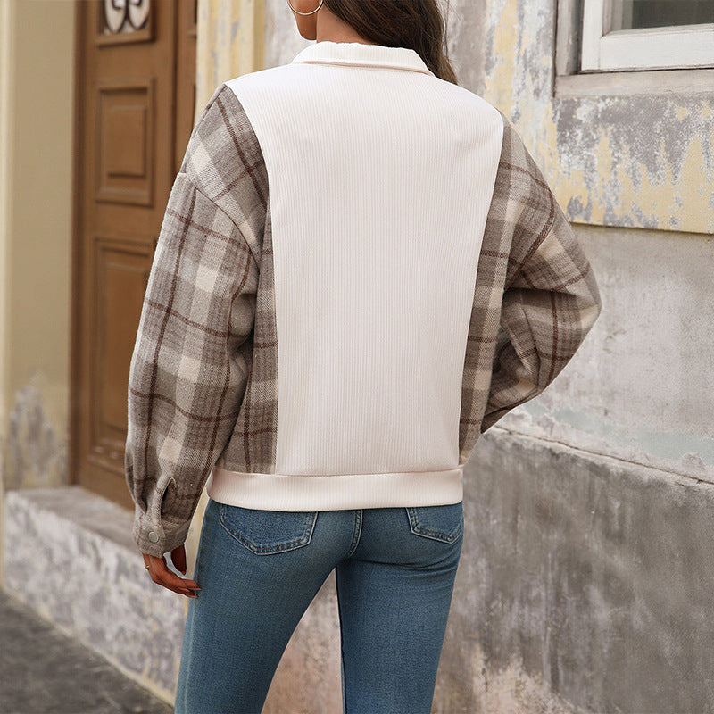 Casual Retro Plaid Stitching Loose Women's Sweater Top