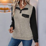 Women's Cardigan Button Color Stitching Stand-Collar Sweater