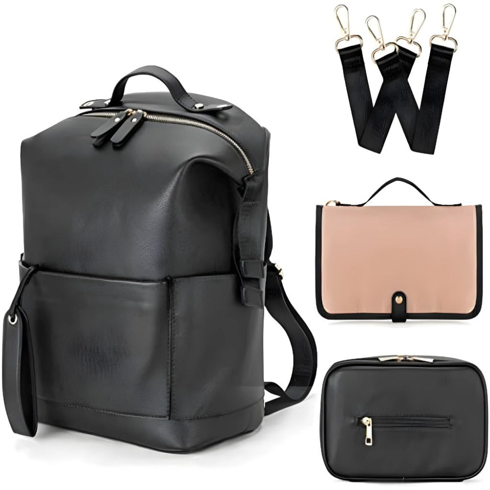 Mummy PU Leather Waterproof Diaper Bag Large Capacity Backpack