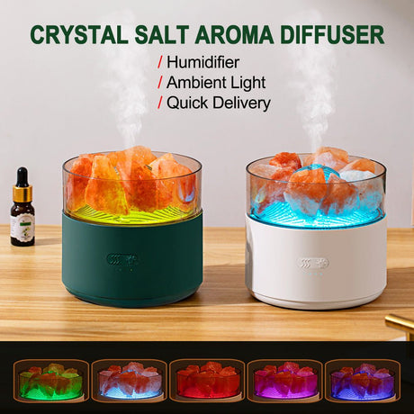 Air Humidifier Crystal Salt Lamp Aroma Diffuser Incense Machine Fogger Essential Oil Lamp Difusor Ambient Light - Weriion