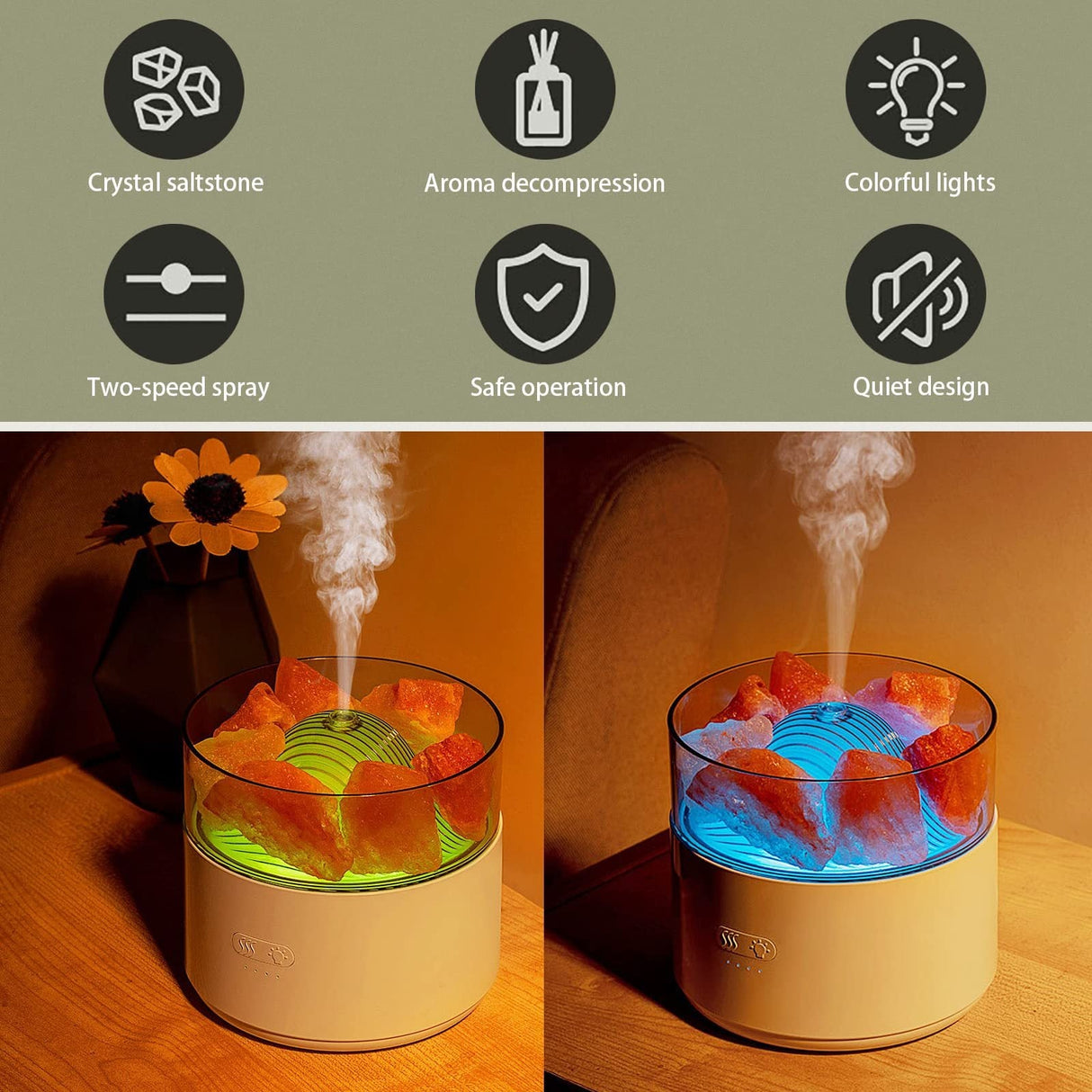 Air Humidifier Crystal Salt Lamp Aroma Diffuser Incense Machine Fogger Essential Oil Lamp Difusor Ambient Light - Weriion