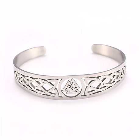 Asgard Crafted Handcrafted Viking Stainless Steel Valknut Symbol & Celtic Design Open Bracelet - Weriion