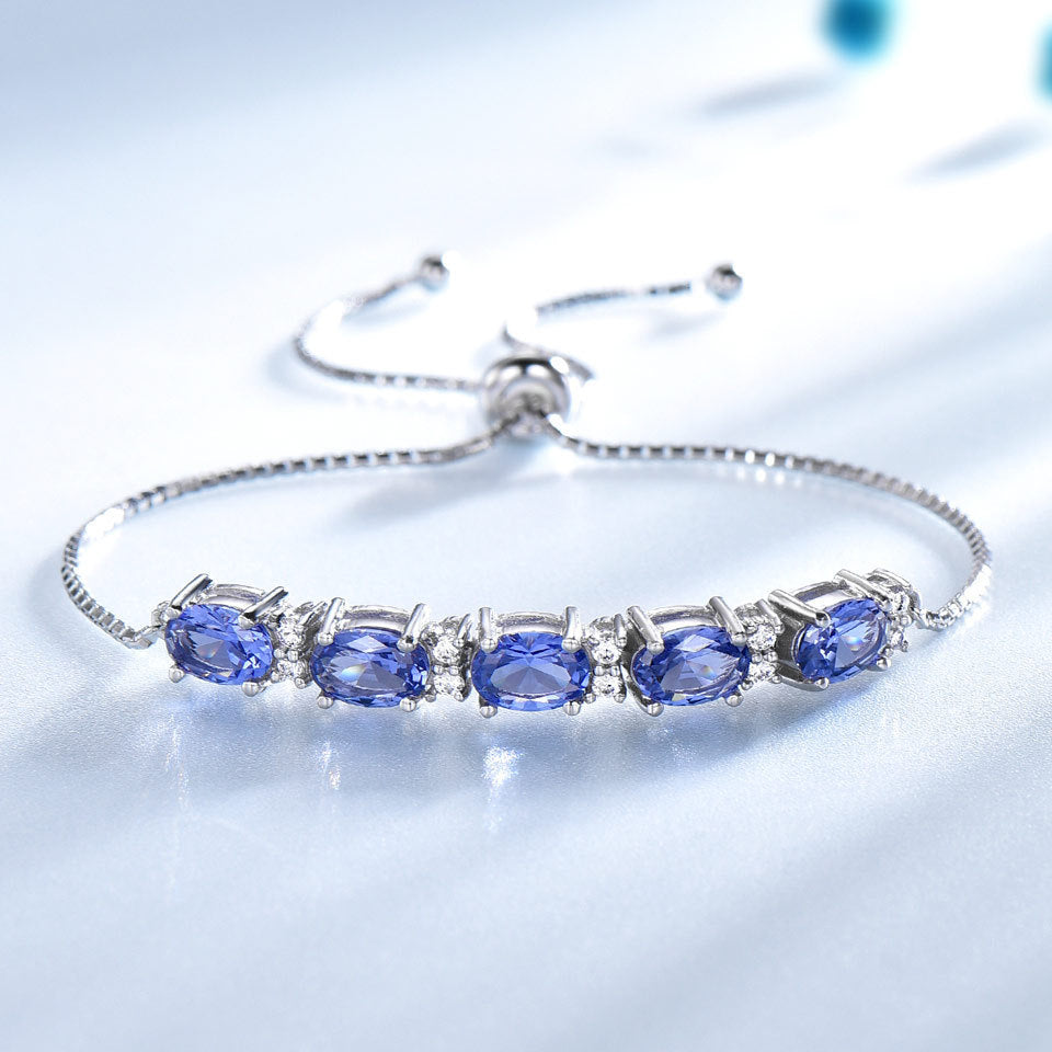 Blue Topaz Gemstone Bracelets For Women With Adjustable Chain