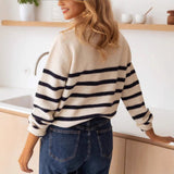 Striped Pullover Top Fashion Cardigan With Buttons Sweater For Women