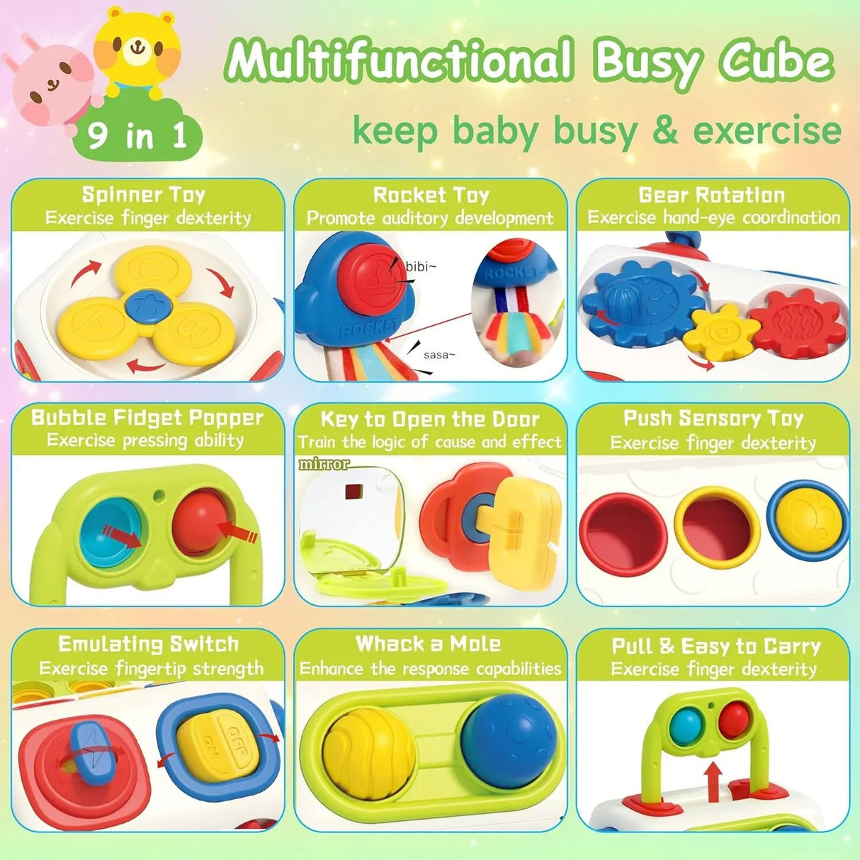 Baby & Toddler Cube Toy Montessori Sensory Learning Toy For Toddlers 1 2 3 Year Old - Weriion