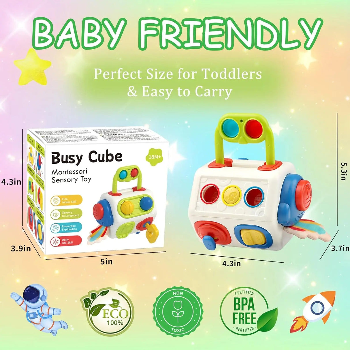 Baby & Toddler Cube Toy Montessori Sensory Learning Toy For Toddlers 1 2 3 Year Old - Weriion