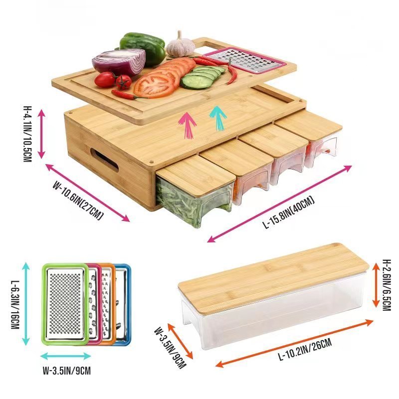 Bamboo Wood Cutting Board With Storage Boxes - Weriion