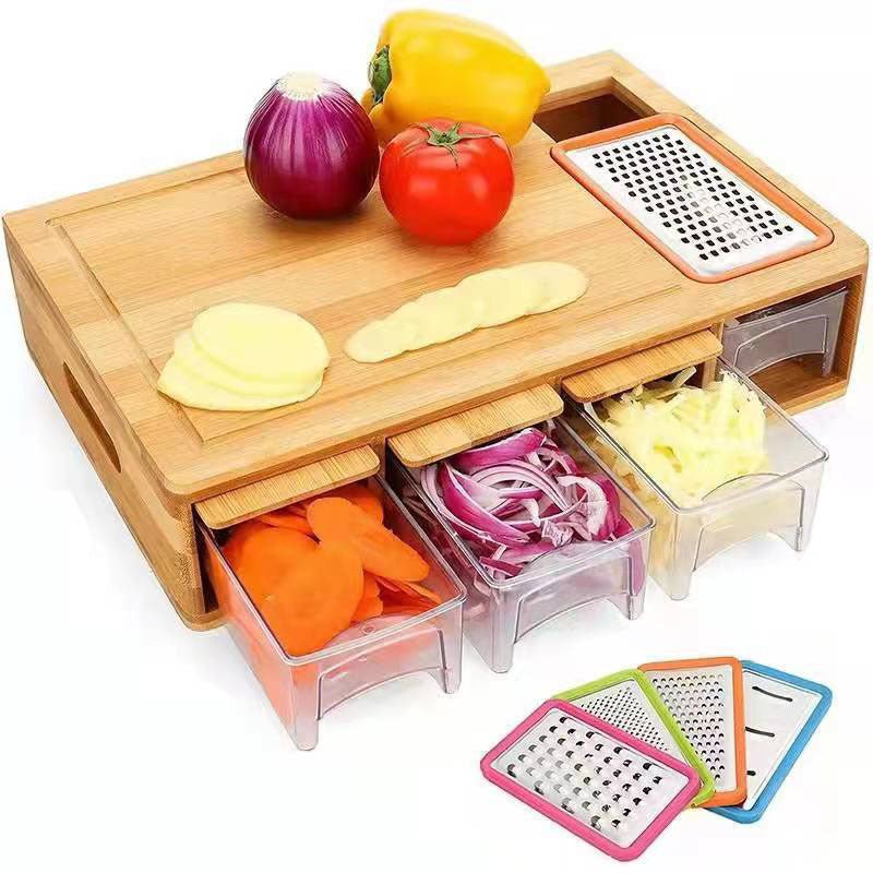 Bamboo Wood Cutting Board With Storage Boxes - Weriion