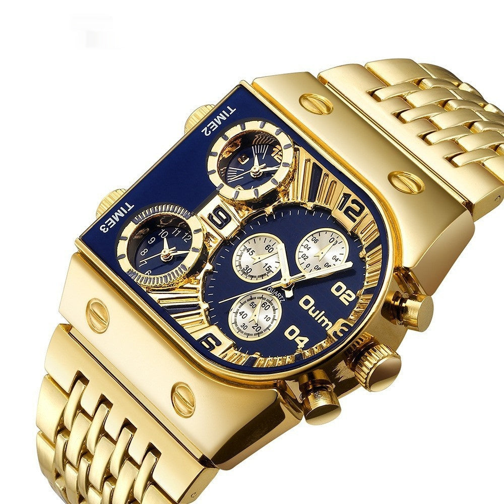 Men's Large Dial Luminous Multiple Time Zones Watch