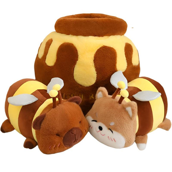 Bee - Capybara And Bee - Shiba Doll Plush Toys With Plush Honey Jar - Weriion