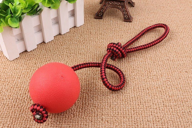 Bite Resistant Rubber Ball With Elastic Rope Dog Chew Toy - Weriion