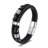 Black Leather & Stainless Steel Bracelet - Weriion