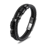 Black Leather & Stainless Steel Bracelet - Weriion