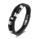 Black Leather & Stainless Steel Bracelet - Weriion