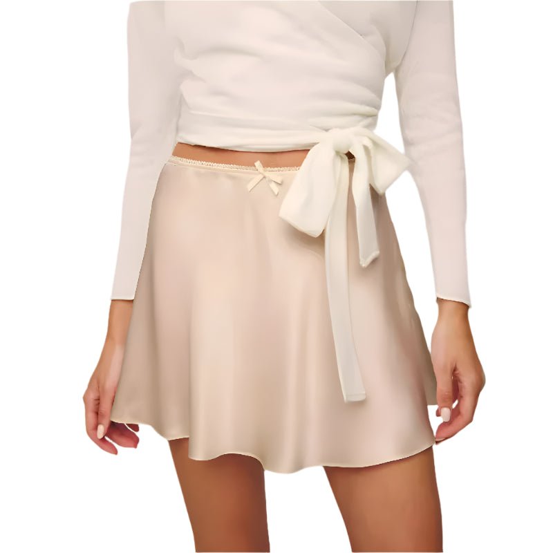 Boutique Satin High Waist Elastic Solid Color Skirt - Weriion