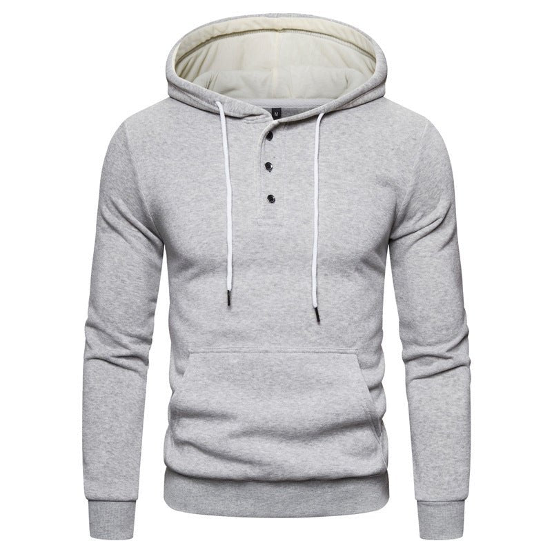 Buttoned Cotton Fleece Casual Hoodie - Weriion