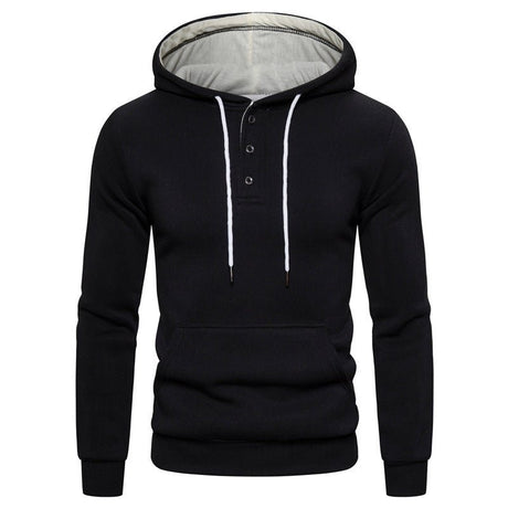 Buttoned Cotton Fleece Casual Hoodie - Weriion