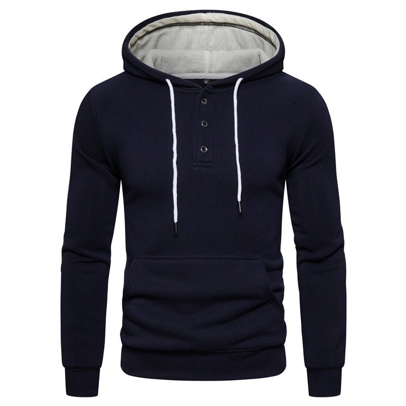 Buttoned Cotton Fleece Casual Hoodie - Weriion