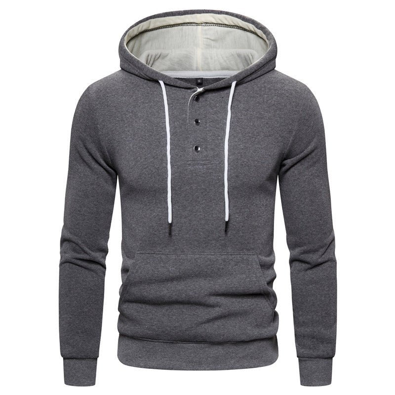 Buttoned Cotton Fleece Casual Hoodie - Weriion