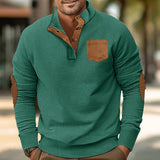 Buttoned Standing Collar Men's Sweater With Chest Pocket - Weriion