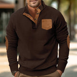 Buttoned Standing Collar Men's Sweater With Chest Pocket - Weriion