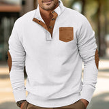 Buttoned Standing Collar Men's Sweater With Chest Pocket - Weriion