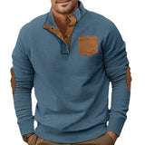 Buttoned Standing Collar Men's Sweater With Chest Pocket - Weriion